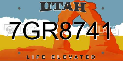 7GR8741 Utah License Plate