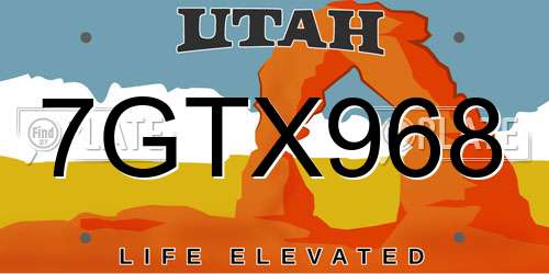7GTX968 Utah License Plate