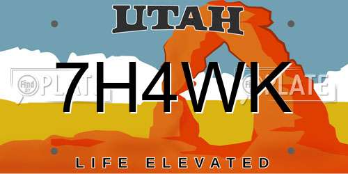 7H4WK Utah License Plate