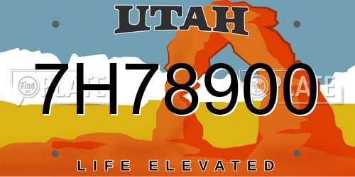 7H78900 Utah License Plate