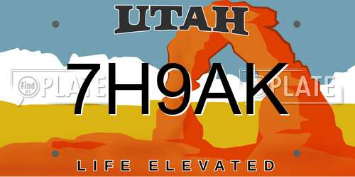 7H9AK Utah License Plate