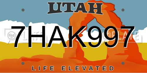 7HAK997 Utah License Plate