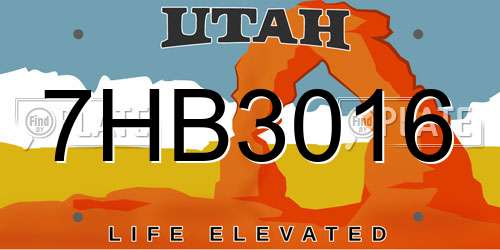 7HB3016 Utah License Plate