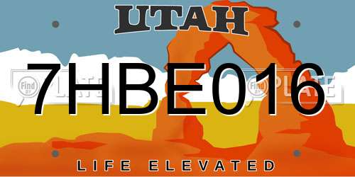 7HBE016 Utah License Plate