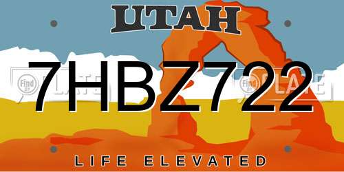 7HBZ722 Utah License Plate