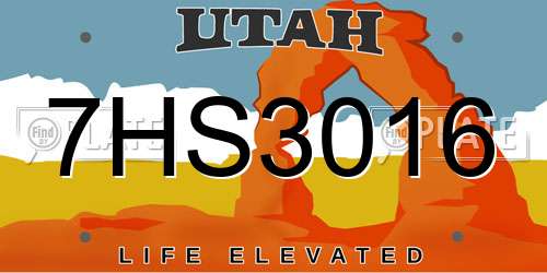 7HS3016 Utah License Plate