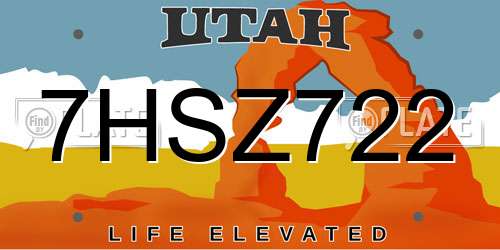 7HSZ722 Utah License Plate