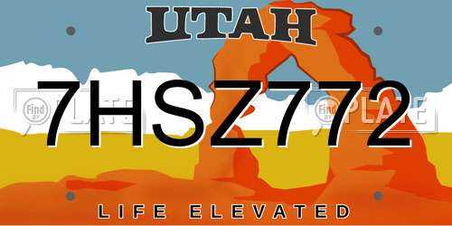 7HSZ772 Utah License Plate