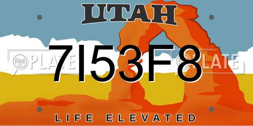 7I53F8 Utah License Plate
