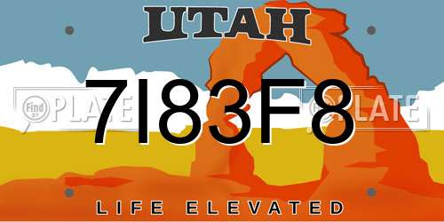 7I83F8 Utah License Plate