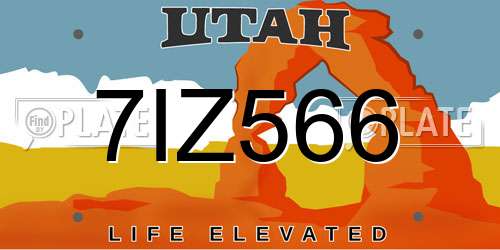 7IZ566 Utah License Plate