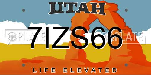 7IZS66 Utah License Plate