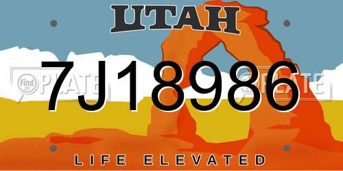 7J18986 Utah License Plate