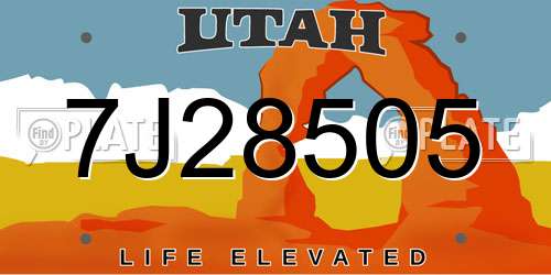 7J28505 Utah License Plate