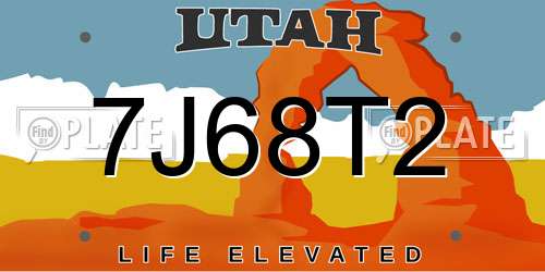 7J68T2 Utah License Plate