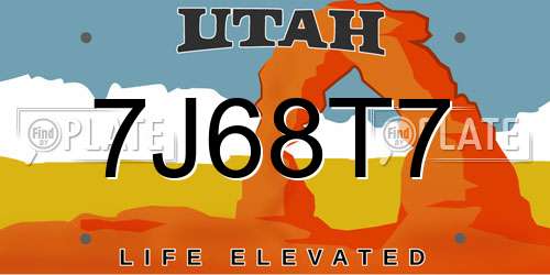 7J68T7 Utah License Plate