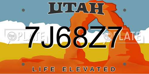 7J68Z7 Utah License Plate