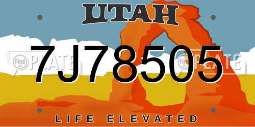 7J78505 Utah License Plate