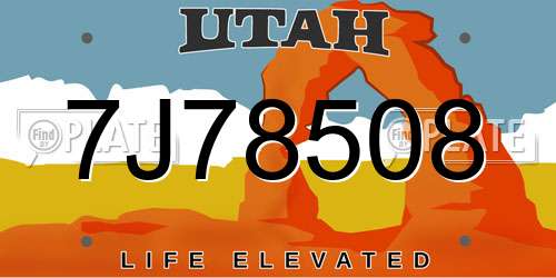7J78508 Utah License Plate