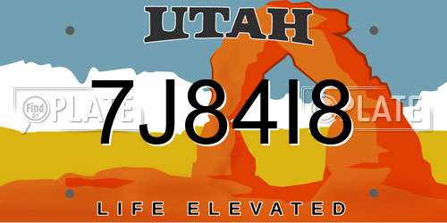 7J84I8 Utah License Plate