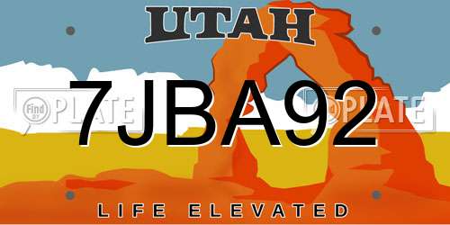 7JBA92 Utah License Plate