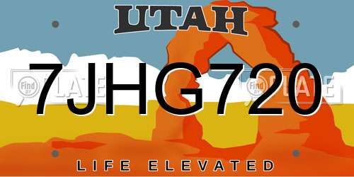 7JHG720 Utah License Plate