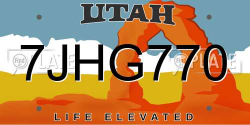 7JHG770 Utah License Plate