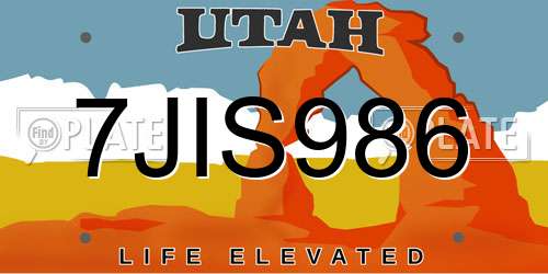 7JIS986 Utah License Plate