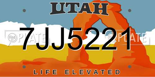 7JJ5221 Utah License Plate
