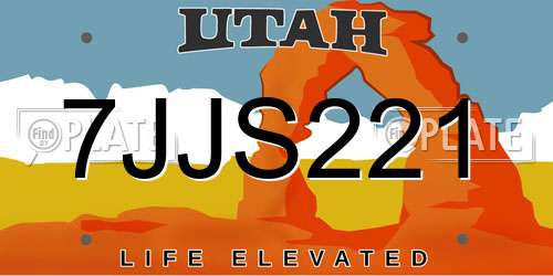 7JJS221 Utah License Plate
