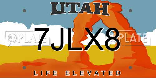 7JLX8 Utah License Plate
