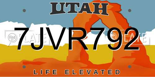 7JVR792 Utah License Plate
