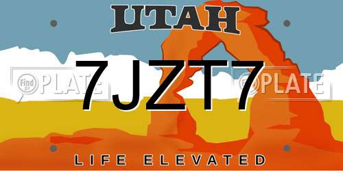 7JZT7 Utah License Plate
