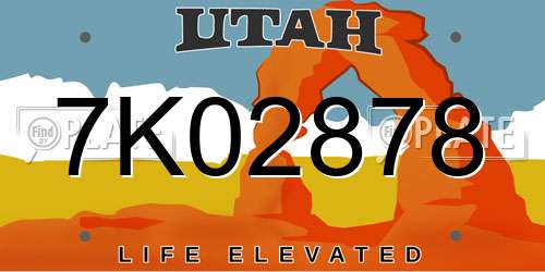 7K02878 Utah License Plate