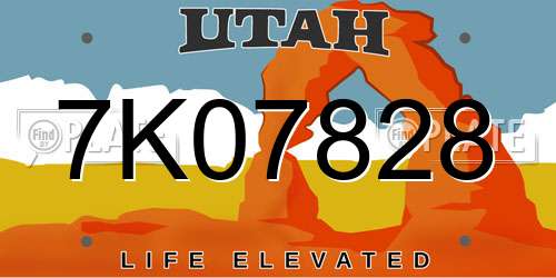 7K07828 Utah License Plate