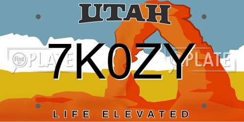 7K0ZY Utah License Plate