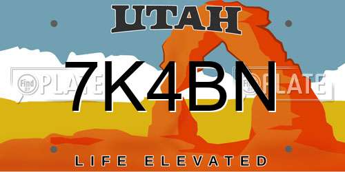 7K4BN Utah License Plate