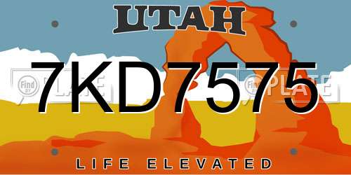 7KD7575 Utah License Plate