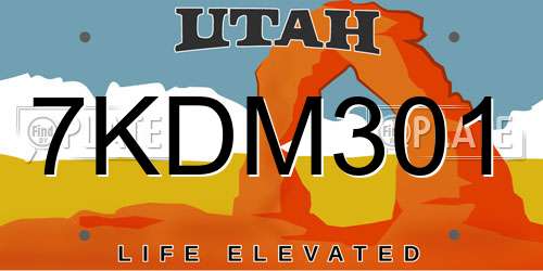 7KDM301 Utah License Plate