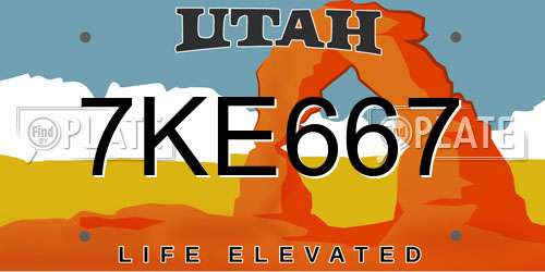 7KE667 Utah License Plate