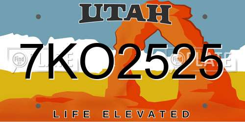 7KO2525 Utah License Plate