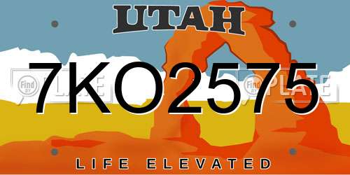 7KO2575 Utah License Plate