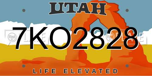 7KO2828 Utah License Plate