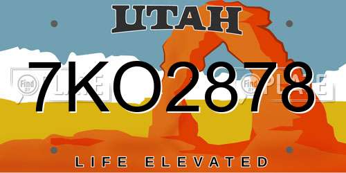7KO2878 Utah License Plate