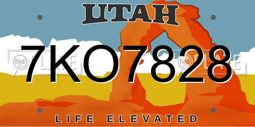 7KO7828 Utah License Plate
