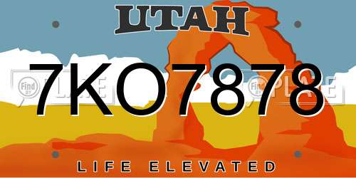 7KO7878 Utah License Plate