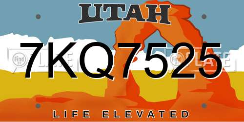 7KQ7525 Utah License Plate