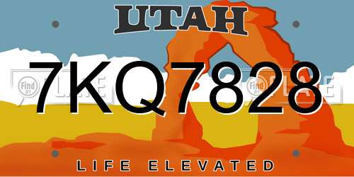 7KQ7828 Utah License Plate