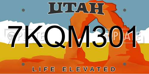 7KQM301 Utah License Plate