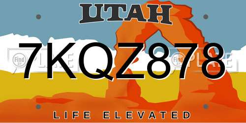 7KQZ878 Utah License Plate